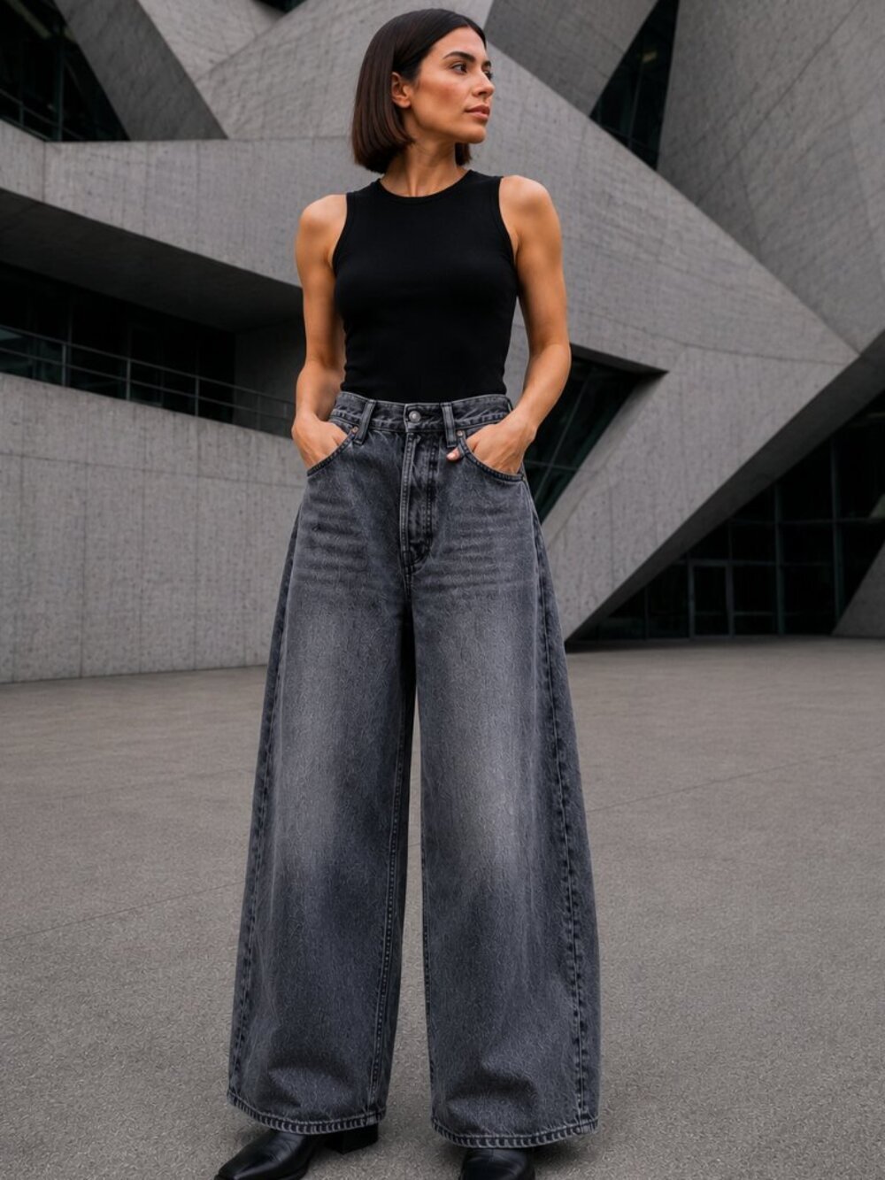 Acne Studios 1981F FN Vintage Black Wide Leg Jeans Size 34 Made Italy Denim - Picture 1 of 14